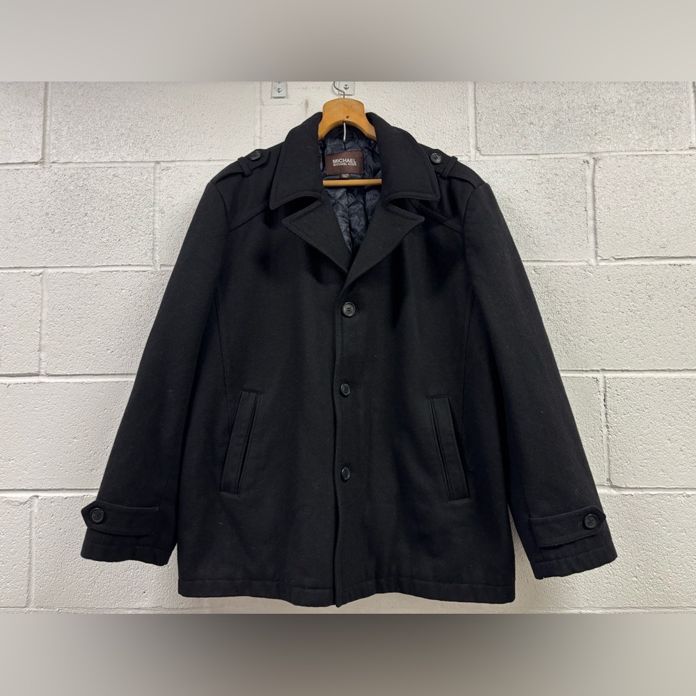 MICHAEL KORS Black Wool Button Up Pea Coat Men’s Size X Large